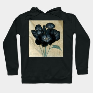 Black Flowers on Linen Hoodie